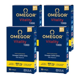 Omegor Vitality 1000 - 90% Omega 3 Triglyceride Form Supplement - Vitamin E - For Heart, Vision and Brain Health - IFOS Certified - 30 x 4 Capsules