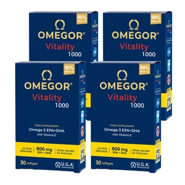 Omegor Vitality 1000 - 90% Omega 3 Triglyceride Form Supplement - Vitamin E - For Heart, Vision and Brain Health - IFOS Certified - 30 x 4 Capsules