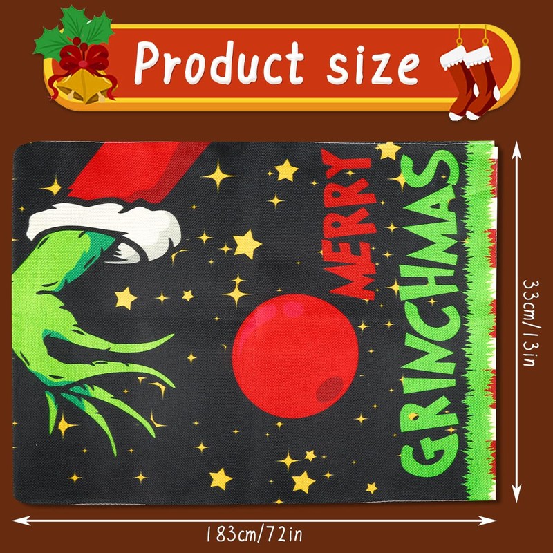 Thyonta Christmas Grinch Table Runner Linen Print Cartoon Table Flag