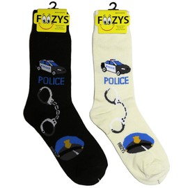Foozys Men’s Police Working Man Novelty Crew Socks | 2 Pair