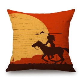 Silhouette of Riding Horseback with a Spear Cotton Linen Square Throw Waist Pillow Case Decorative Cushion Cover Pillowcase Sofa 18"x 18"