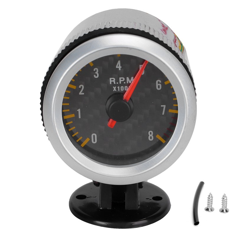 Tachometer 52mm/2.05in 0‑8000 RPM Carbon Fiber Panel Pointer 12V Universal