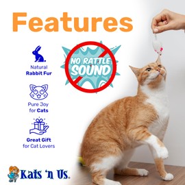 Kats'N Us Real Rabbit Fur White Mouse Cat Toy - NO Rattle Sound - Interactive Cat Toys, Real Fur Mice, 10 Pack White, NO RATTLE