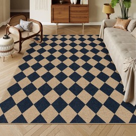 Lahome Checkered Easy Jute Outdoor Rug, Large 6x9 Rug for Living Room Checkerboard Indoor Outdoor Carpet, Farmhouse Patio Office Mat Geometric Non Slip Black Carpet for Backyard Dining Room