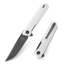 BESTECHMAN Dundee - Cuchillo plegable con bolsillo para carpeta: hoja de acero D2 de 8,5 cm, escala G10, clip profundo reversible EDC, BMK01I (mango blanco)