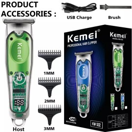 Kemei KM-679 Professional Hair Trimmer Clippers 0 Gapped T-Blade Close Cutting Machine - Classic Green(LCD)