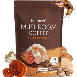Balincer Café de hongos, 6 hongos adaptógenos con melena de león, cordyceps, cola de pavo y más, café instantáneo orgánico de hongos para la...       