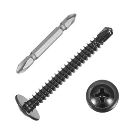 sourcing map 150Pcs #8x1-1/2" Self-Tapping Screws, 410 Stainless Steel Phillips Self Drilling Flat Head Sheet Metal Screws for Industry, Furniture Repair, Black
