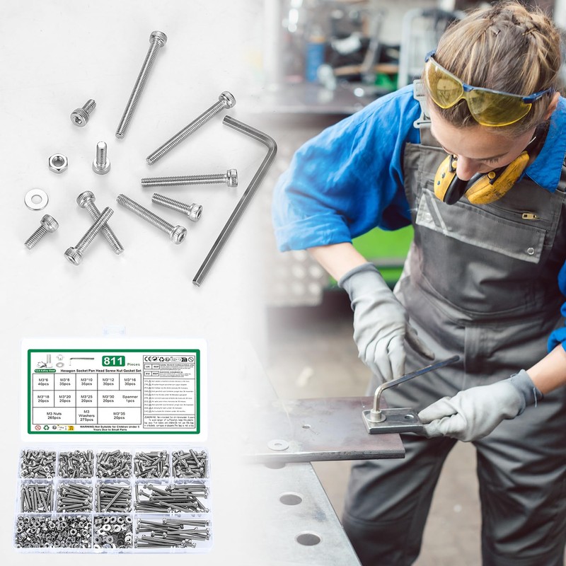 811 Pcs M3 Nuts and Bolts Set, Hex Socket Head