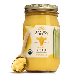 Spring Sunrise Grass Fed Organic Ghee - USDA Certified Clarified Butter - Keto & Paleo Friendly, Non-GMO, Gluten & Casein Free Cooking Oil - Sustainably Sourced - 16 oz Jar