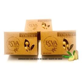 Jabones masaje de Cúrcuma-Jengibre-aceite de Oliva y de Coco, Esva Natural Pack De 3, Ilumina La Piel