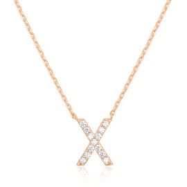 PAVOI 14K Rose Gold Cubic Zirconia Initial Necklace | Letter Necklaces for Women | X Initial
