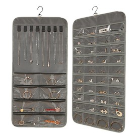 ONEPEACE Hanging Jewelry Organizer: Necklace & Earring Holder with Pockets for Closet, Wall or Door (Grey)
