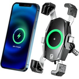 Kewig Soporte para teléfono con vástago de horquilla para motocicleta con cargador inalámbrico Qi de 15 W y puerto de carga rápida USB C de 20 W, bloqueo automático de un solo pulsador y liberación
