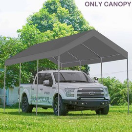 Vanteriam 10'x20' Upgraded Carport Replacement Top Canopy Cover for Car Garage Shelter Tent Party Tent with Ball Bungees Grey (Only Top Cover, Frame is not Included)