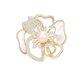 EMEGCY - Broche de flores de vidrio austriaco con diamantes de imitación, chapado en oro de 18 quilates, diseño floral, regalo de cumpleaños para mamá y esposa, Acero inoxidable, Base