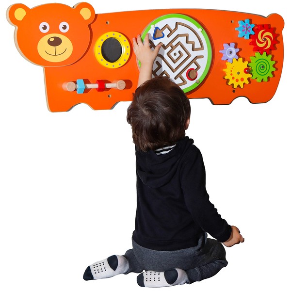 D DAKIN Learning Sensory Wall Toy for Toddlers - Bear Sensory Board Field with Fun Learning Activities - Wall Busy Board Learning Activity Wall Panel Toy for Kids Playroom & Children's Daycare