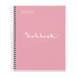 Miquelrius - Notebook A5 Notebook Emotions 120 Sheets 90 g/m² Grid 5 x 5 mm 5 Coloured Stripes Micro-Perforated Spiral Extra Hard Cover 2 Holes Pink