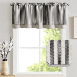 jinchan Linen Striped Valance for Windows 18 Inch Blackout Drapes for Small Window Farmhouse Double Layer Valance for Living Room Kitchen RV Rod Pocket 1 Panel Charocoal Grey on Linen