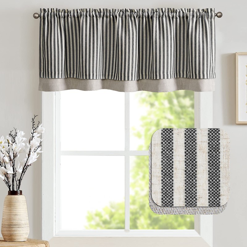 jinchan Linen Striped Valance for Windows 18 Inch Blackout Drapes