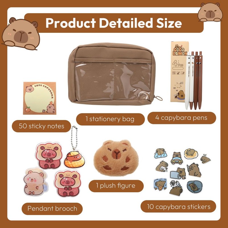 EUBSWA Capybara Stationery Set, Cute Capybara Pencil Case Stationery Gift