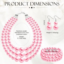 WINSENET Pearl Jewelry Set for Women Pearl Necklace Earrings Bracelet Set for Wedding Birthday Party Pink