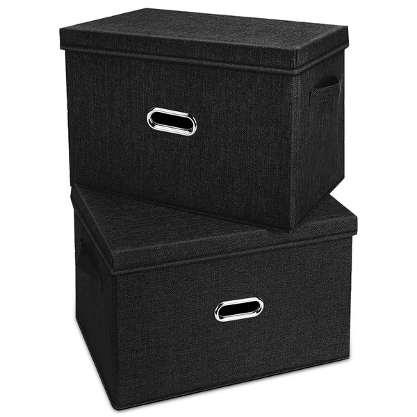 Valease Large Linen Fabric Foldable Storage Bins with Removable Lid