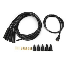 Spark Plug Cable Set, Heavy Duty, 8mm Diameter, High Efficiency Spark Plug Ignition Cable, 1M Length with Plug for 4 Cylinder Vintage Cars (Black)