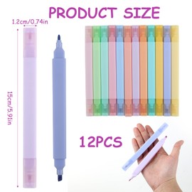 Pastel Highlighter Set with Double Tip, Pack of 12 Aesthetic Markers in Various Colours, for Journaling, Planner and Office