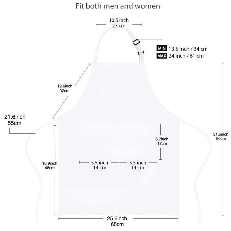 White Apron Set, 2 Pack Adjustable Cooking Apron, Ladies Men