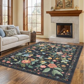 Amada 5x7 Area Rugs, Non-Slip & Low-Profile Living Room Rug with Reinforced Edge Binding, Soft Large Washable Boho Floral Rugs for Living Room, Bedroom, Dining Room