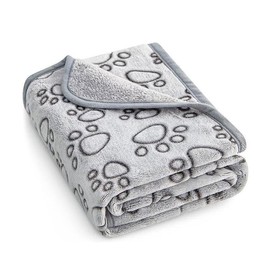 1 Pack 3 Dog Blankets, Soft Fluffy Fleece Pet Blanket Warm Sleep Mat Paw Print Design Puppy Kitten Throw Blankets Doggy Blanket for Dogs (Grey, S)