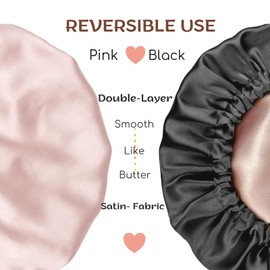 SIXHANS Satin Sleep Bonnet for Women & Men - Double Layer Hair Bonnet with Adjustable Strap, Pink Bonnet for Curly Hair, Sleep Bonnet for Black Women, Satin Hair Wrap for Sleeping, Satin Night Cap
