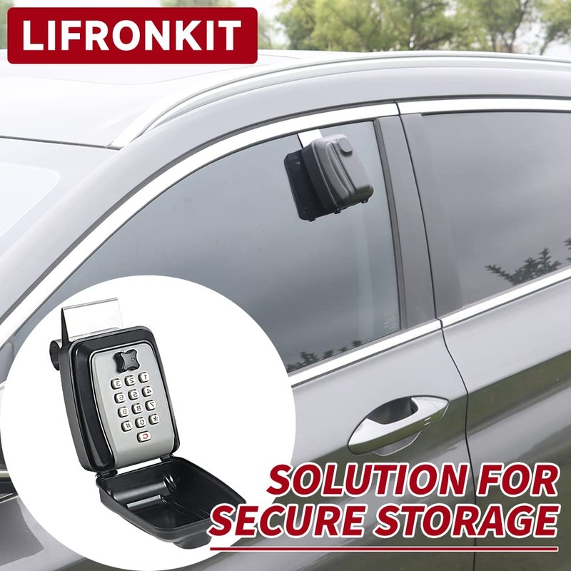 Lifronkit Car Window Punch Button Lock Box, Black Portable Car