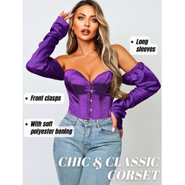 Kaei&Shi Long Sleeve Corset Tops,Off The Shoulder Overbust Corsets Top,Women Strapless Renaissance Costume Purple Small