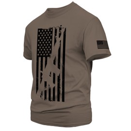 Dion Wear American Rifle Flag Mens Graphic T-Shirt, Brown, Large
