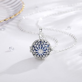 EUDORA Harmony Bola Snow Flower 20mm Angel Caller Pregnancy Women Necklace Guardian Angel Wishing Chime Mexico Ball Bola Pendant for Future Mama Jewellry Gift for Mom Women Wife, 30inch