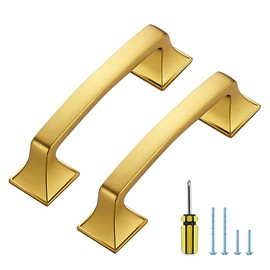 5 Pack Kitchen Cabinet Handles 3 Inch Hole Center Gold Cabinet Pulls Solid Drawer Pulls for Kitchen Cabinet Door Handles Arch Dresser Handles for Cabinets and Drawers