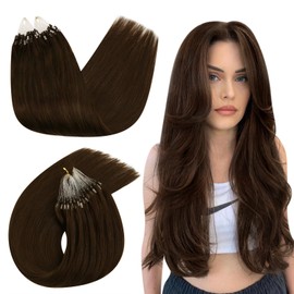 Ugeat Real Hair Extensions, Bonded Micro Ring, Micro Loop Extensions, Dark Brown, 45 cm, 50 g