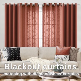 KOUFALL Terracotta Fall Curtains for Living Room,Boho Sheer Rust Colored Orange Rustic Farmhouse Western Curtains for Bedroom 84 Inches Long 2 Panels Set