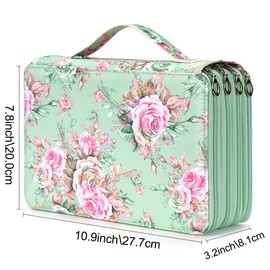 Vomgomfom Colored Pencil Case - 200 Slots Pencil Holder with Zipper Closure Twill Fabric Large Capacity Pencil Case for Watercolor Pens or Markers, Pencil Case Organizer for Artist (Green Rose)