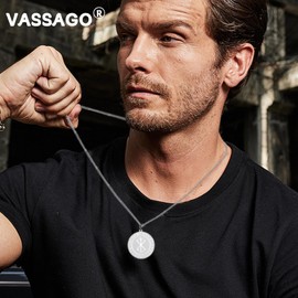 VASSAGO Berserk Necklace Viking Necklace for Men Sacrifice Rune Pendant Necklace Stainless Steel Pagan Wiccan Magic Amulet Jewelry, Stainless Steel