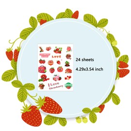 PIBIPAID 200 Pcs Stawberry Tattoos Temporary Stickers-Stawberry/Fruit/Baby Shower/Birthday Party Supplies Decorations Party Sticker (24 Sheets)