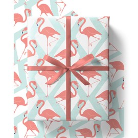 4 x Flamingo Wrapping Paper - HUGE 84cm x 60cm Eco Friendly Premium Recyclable Gift Wrap in Plastic Free Packaging (4 Sheets & 4 Tags)