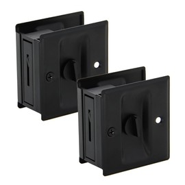 Privacy Sliding Door Lock with Pull, Solid Brass Pocket Door Privacy Lock, 2-3/4”x2-1/2”, for 1-3/8” Thickness Door, Matte Black, 2 Pack