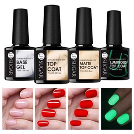 Ur Sugar Top Coat Gel UV, Shellac Base and Top Coat Set Matte Top Coat Luminous Top Coat, Base Coat UV Gel Starter Set 4 Bottles, UV Nail Polish Nail Set Gel Nails, Manicure Starter Set