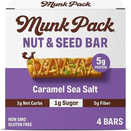 Munk Pack Caramel Sea Salt Keto Nut & Seed Bar, Plant-Based, 5g Protein, Low Sugar, Kosher, Gluten Free & Non-GMO, 4 Bars, 4.92 Ounce (Pack of 6)