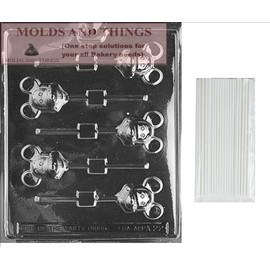 Mickey the Mouse Lolly Chocolate Candy Mold With Copyrighted Molding Instruction+25 Lollipop sticks