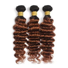 1B30 Deep Wave Bundle Ombre Human Hair 3 Bundles Black To Dark Brown Bundle Wet and Wavy Hair Bundles Brazilian Remy Hair Extensions For Women 22 24 26 Inch