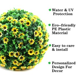 Sunnyglade 2 PCS 15 inch Artificial Plant Topiary Ball Faux Boxwood Decorative Balls for Backyard, Balcony,Garden, Wedding and Home Décor (Yellow)
